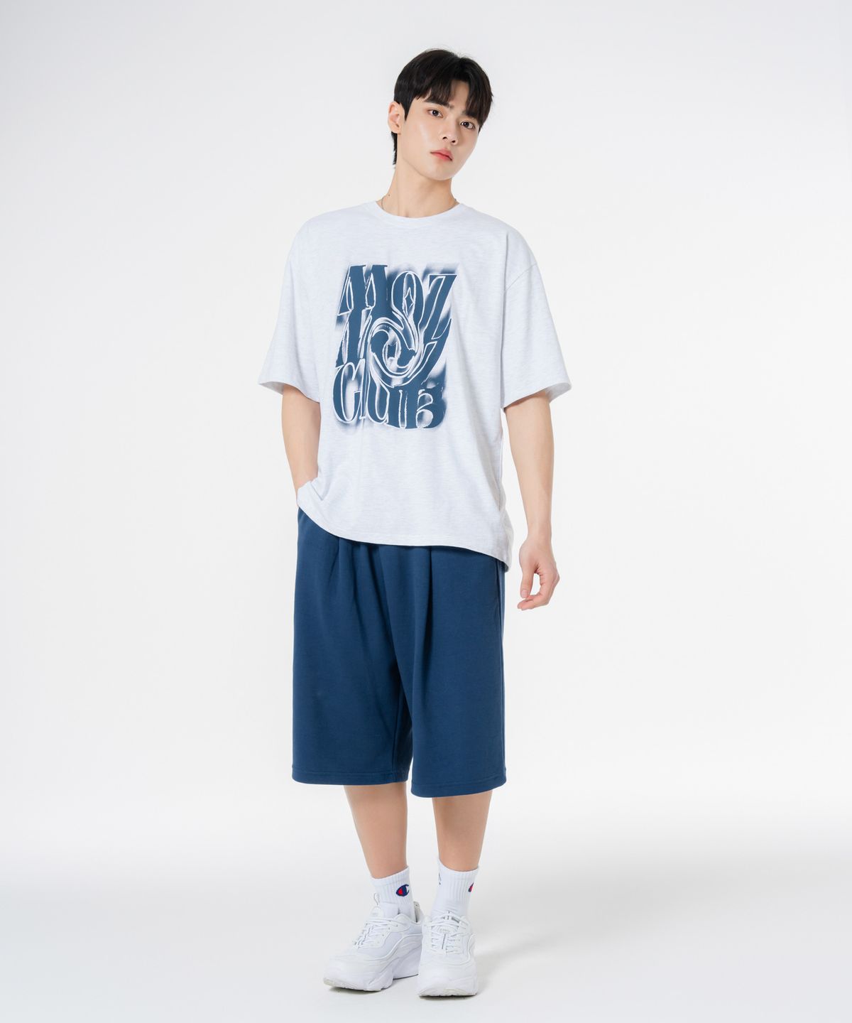 모즈모즈(MOZMOZ) [SET] 카오스 반팔+더블코튼 와이드 원턱 반바지 셋업 백메란지