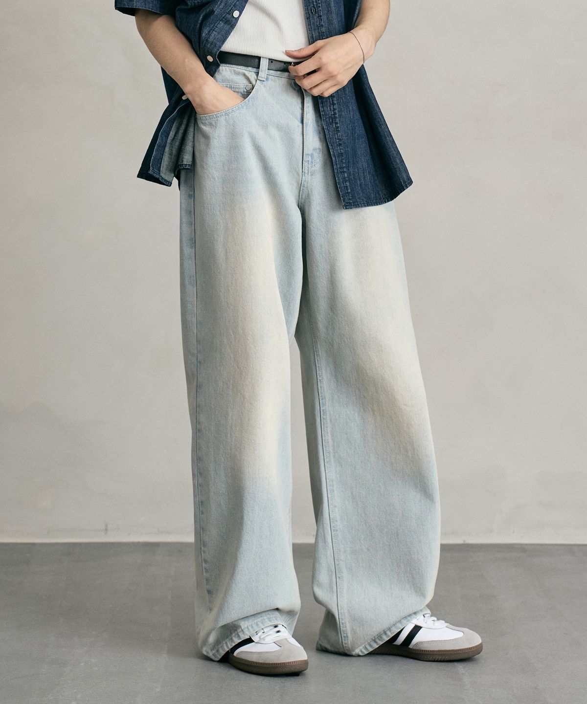 데케트(DECET) Tin Washed Wide Jeans DCPT059IceBlueB