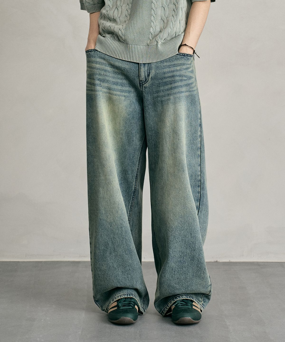 데케트(DECET) Tin Washed Wide Jeans DCPT059RustGreen