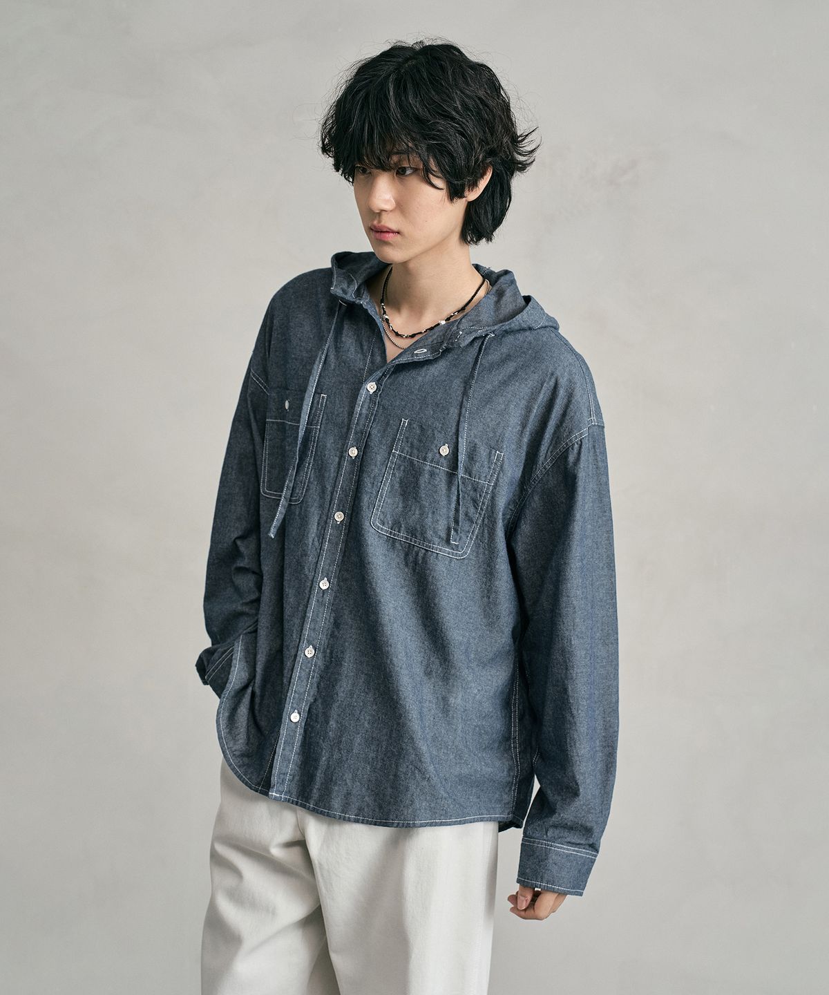 데케트(DECET) Chambray Over Hood Shirt DCSH009Blue