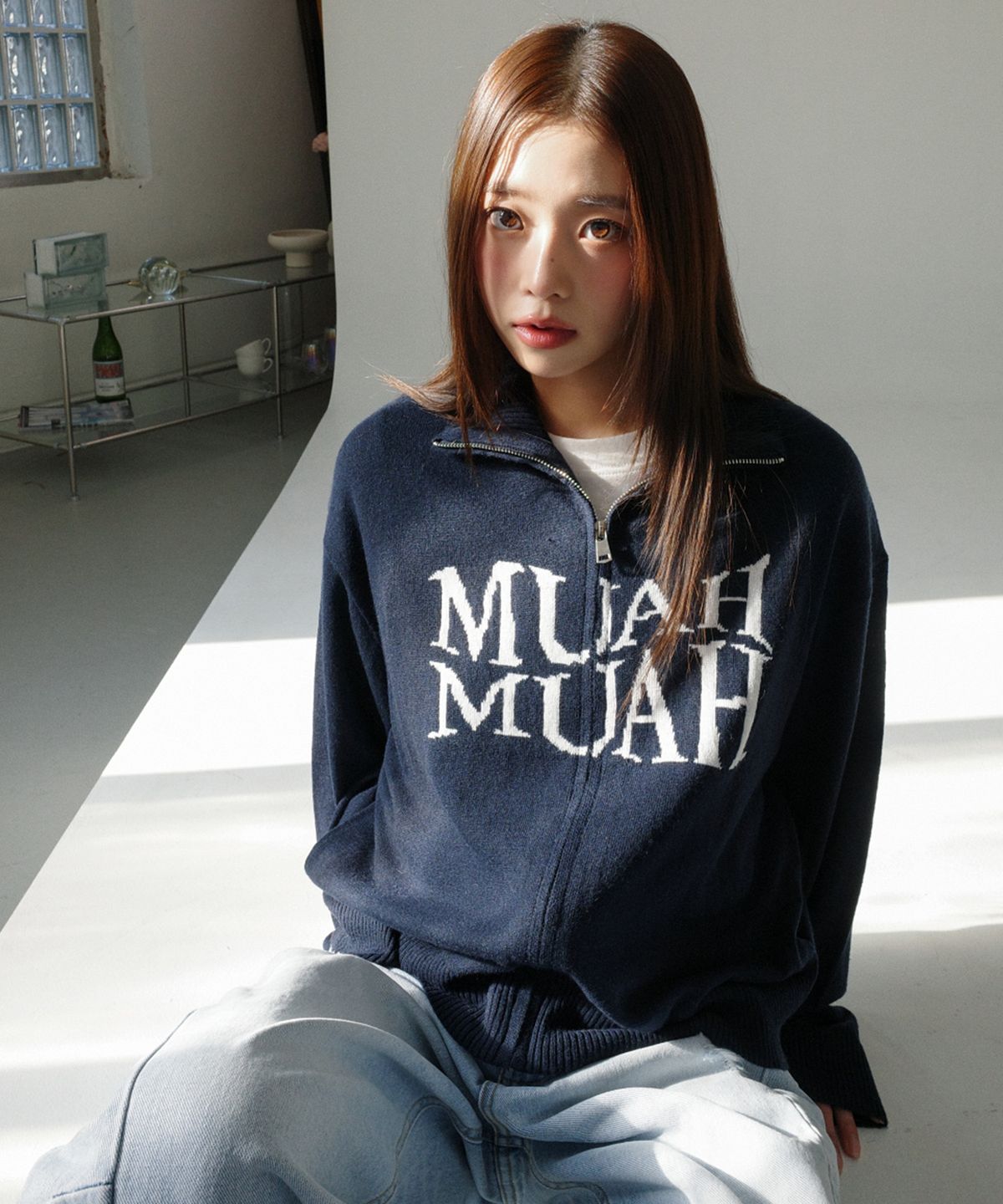 무아무아(MUAHMUAH) 자카드 니트 집업 가디건 [5color]