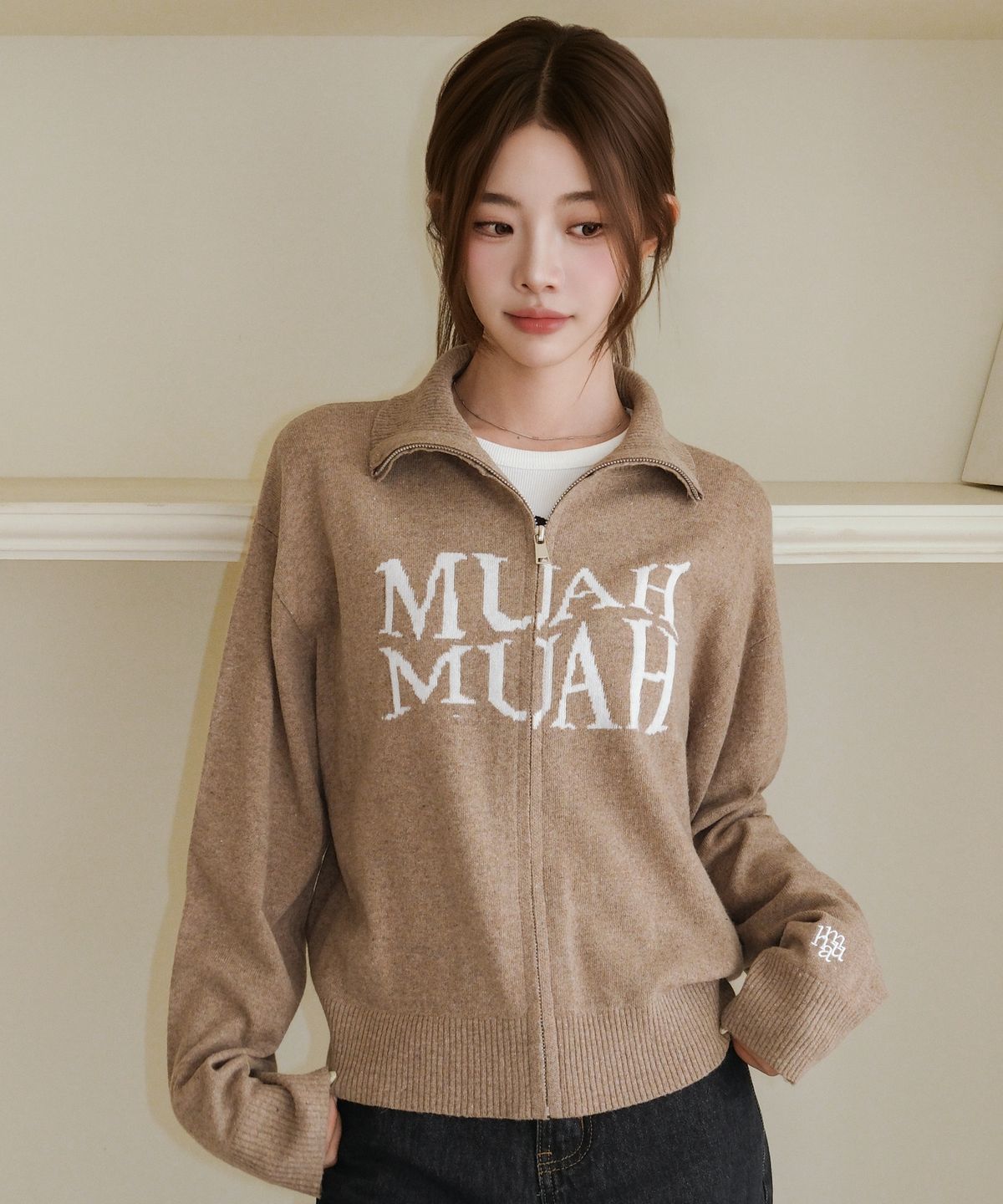 무아무아(MUAHMUAH) 자카드 니트 집업 가디건 [5color]