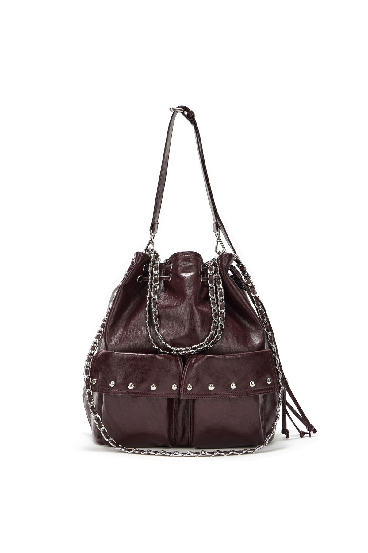 다이닛(DEINET) DEINET 5-WAY STUD POCKET MULTI BAG IN BURGUNDY
