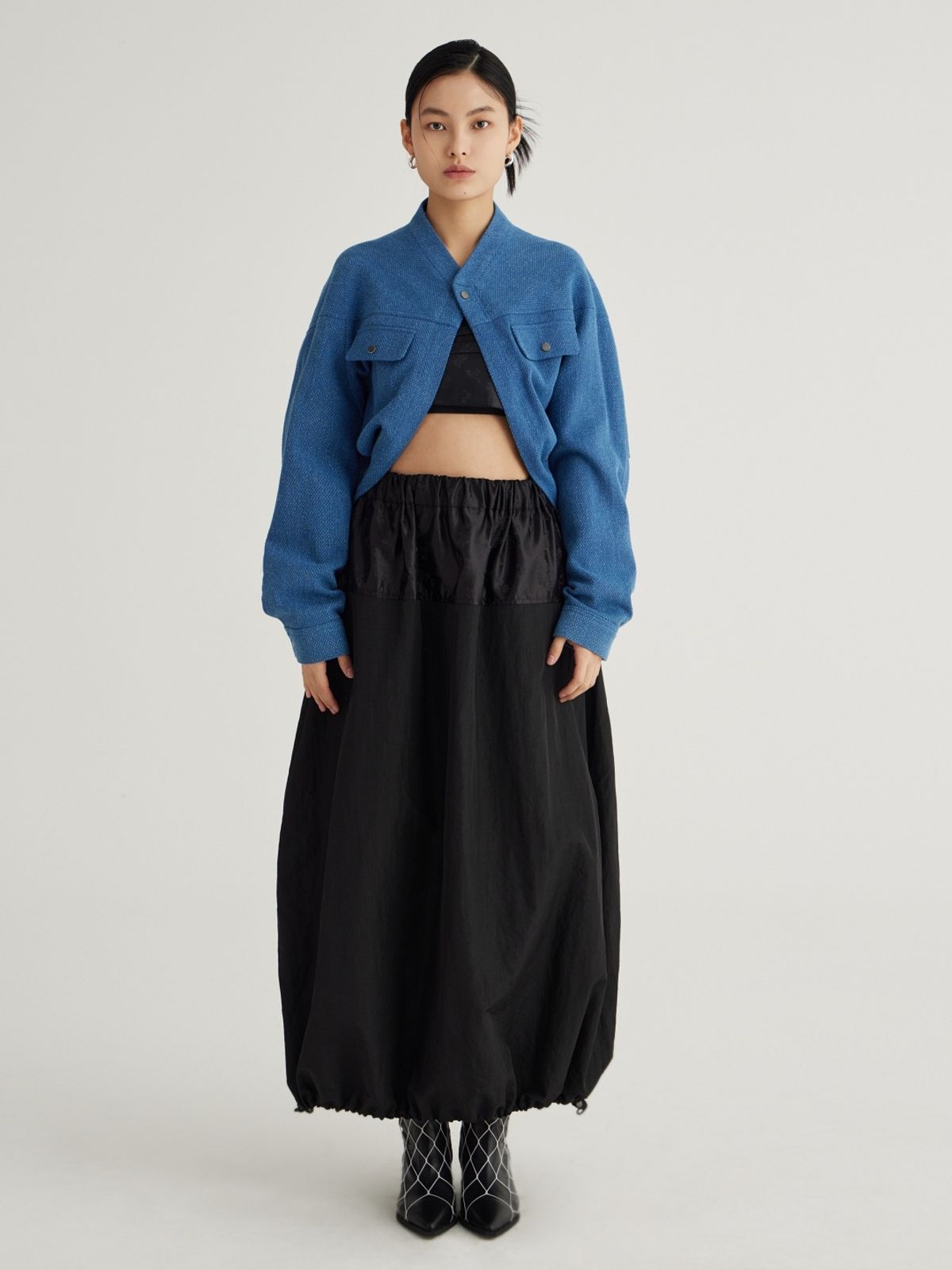칠 하나 투 구육(71TO96) Round Bolero Jacket (Denim Blue)