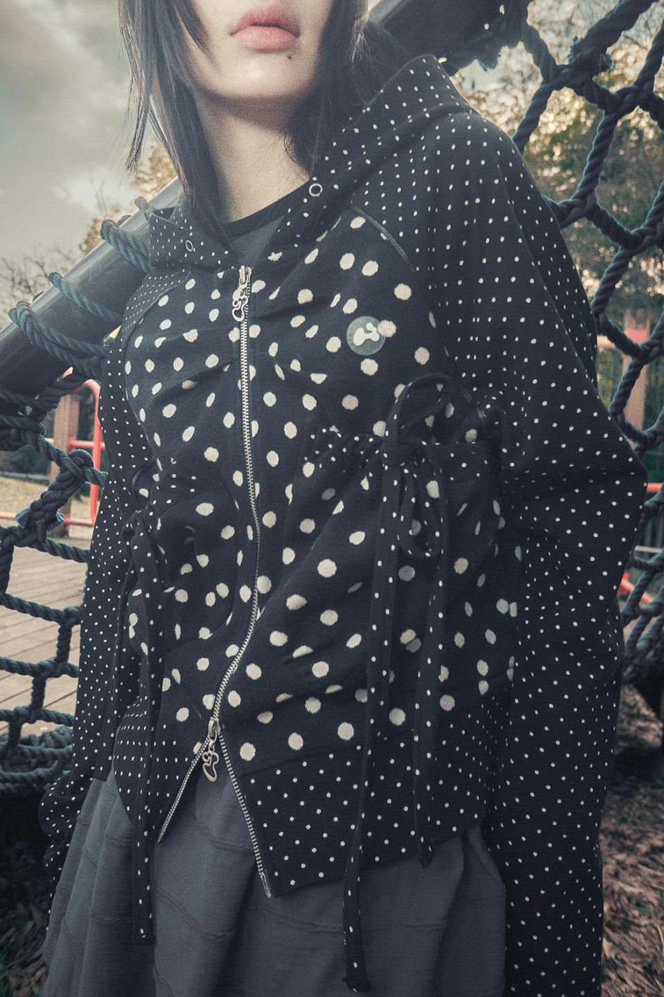 MUSINSA | HUG YOUR SKIN Dot Big Pocket Hoodie Zip-Up (Black)