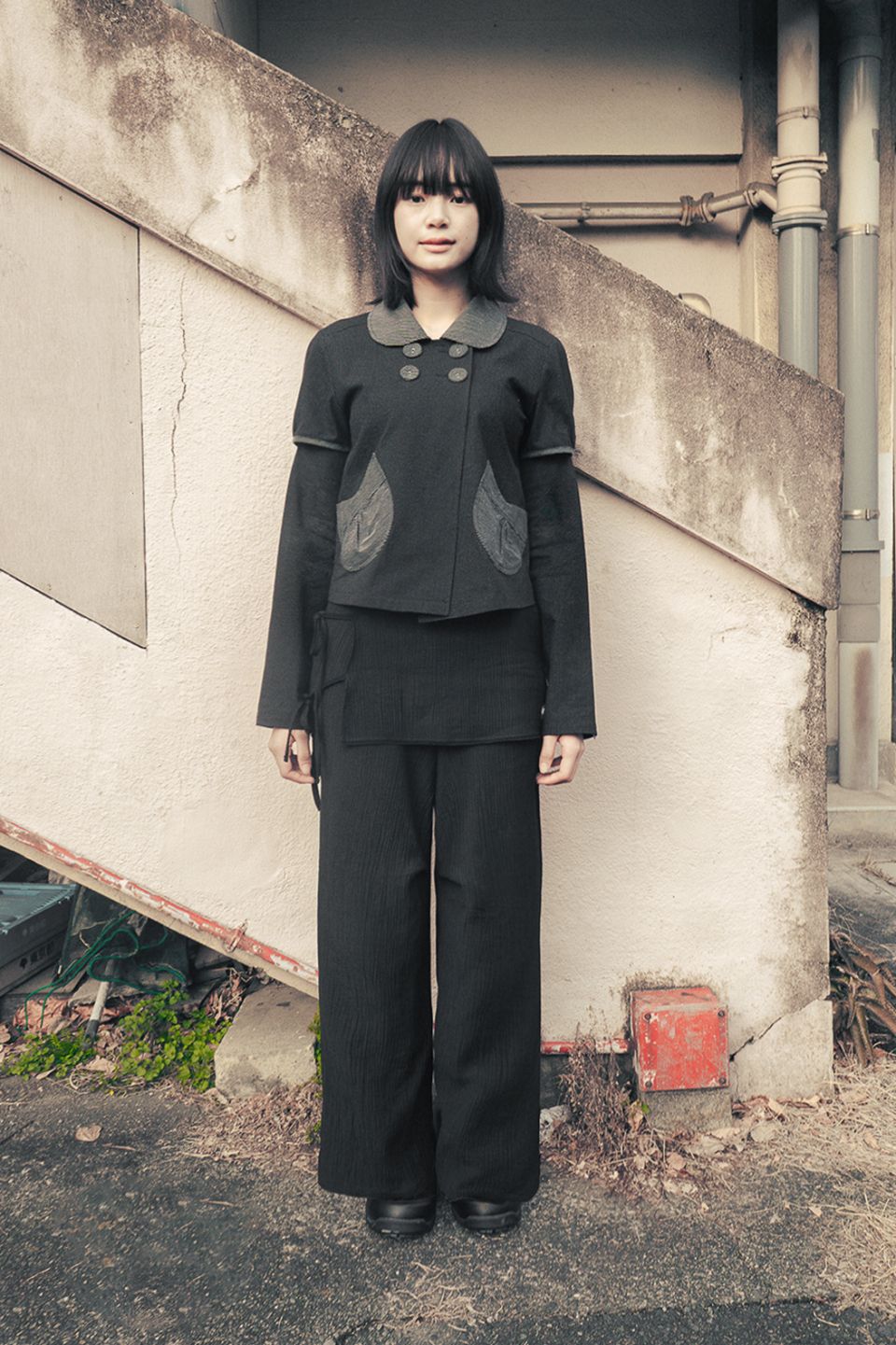 MUSINSA公式 | HUG YOUR SKIN Detachable Round Jacket (Black)