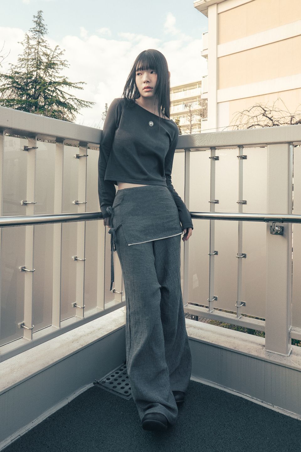 MUSINSA | HUG YOUR SKIN Skirt Layered Pants (Charcoal)