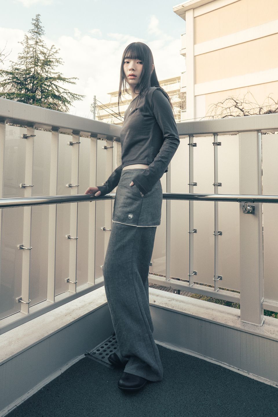 MUSINSA | HUG YOUR SKIN Skirt Layered Pants (Charcoal)