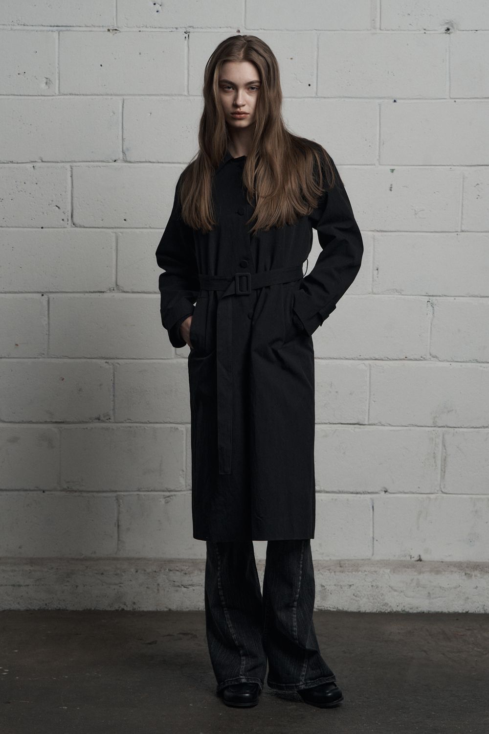 MUSINSA公式 | SYNERJYN COTTON COLLAR LONG JACKET BLACK