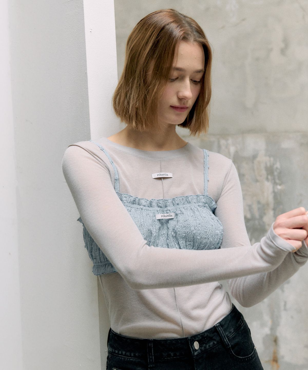 로라로라(ROLAROLA) FRILL BUSTIER TOP BLUE