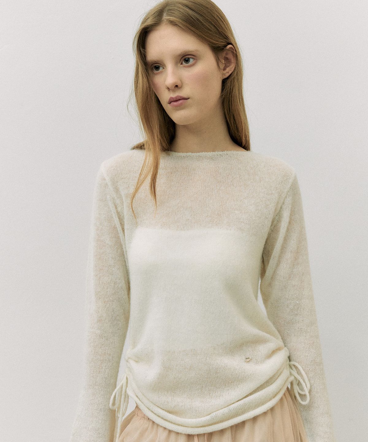로라로라(ROLAROLA) SHIRRING LONG KNIT IVORY