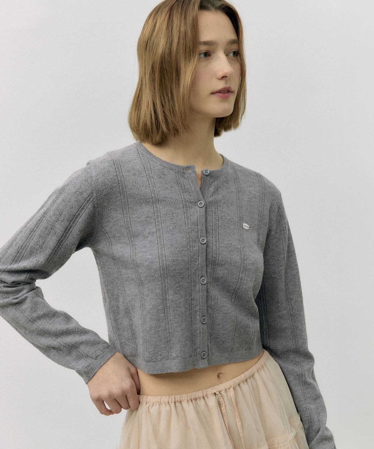 로라로라(ROLAROLA) ROUND SKASHI KNIT CARDIGAN GRAY