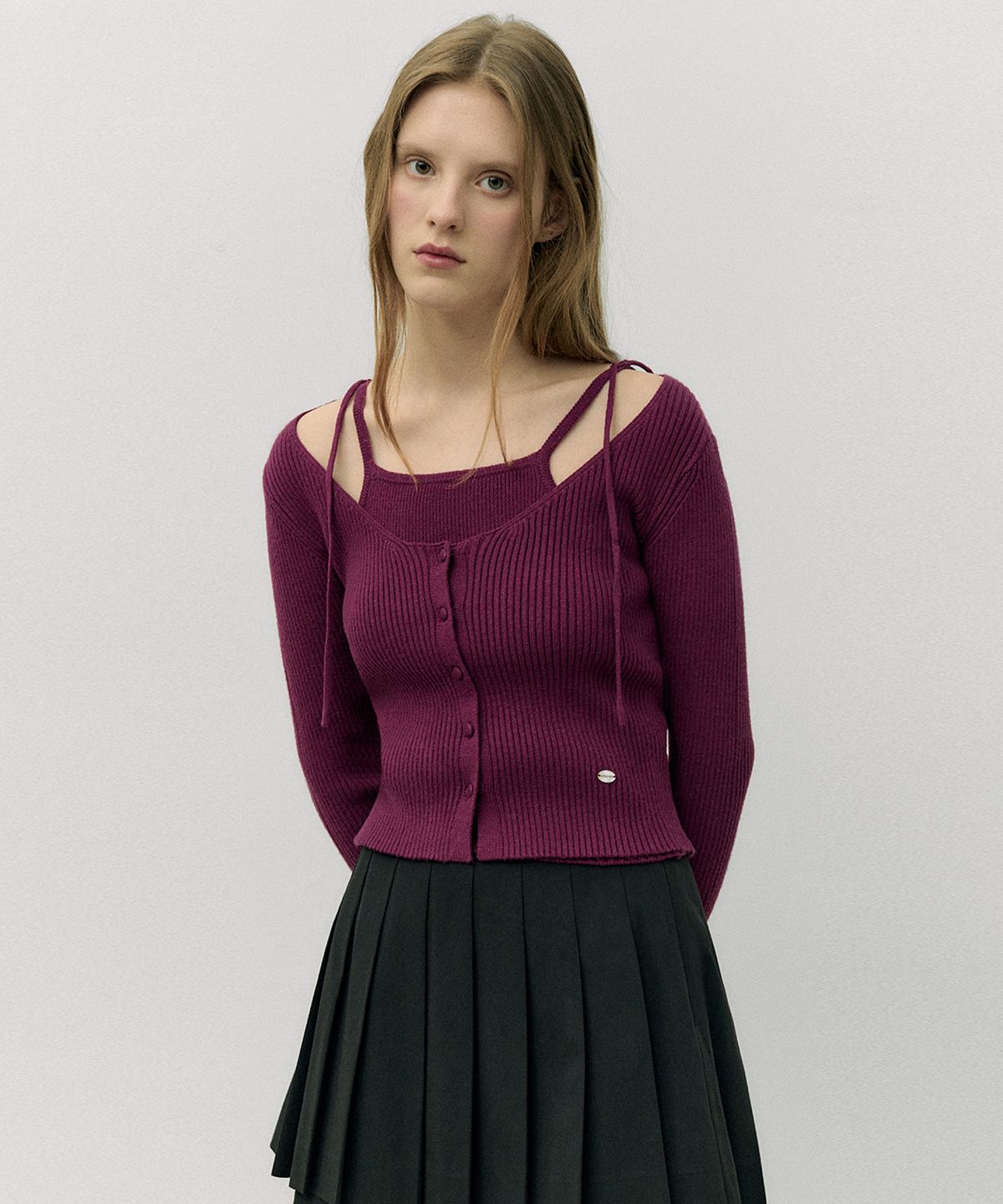 로라로라(ROLAROLA) RIBBON SLEEVELESS CARDIGAN SET PURPLE