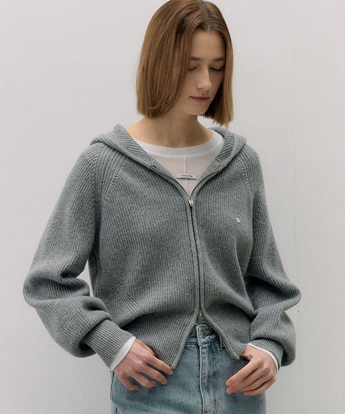 로라로라(ROLAROLA) 2WAY WOOL KNIT HOODED ZIP-UP GRAY