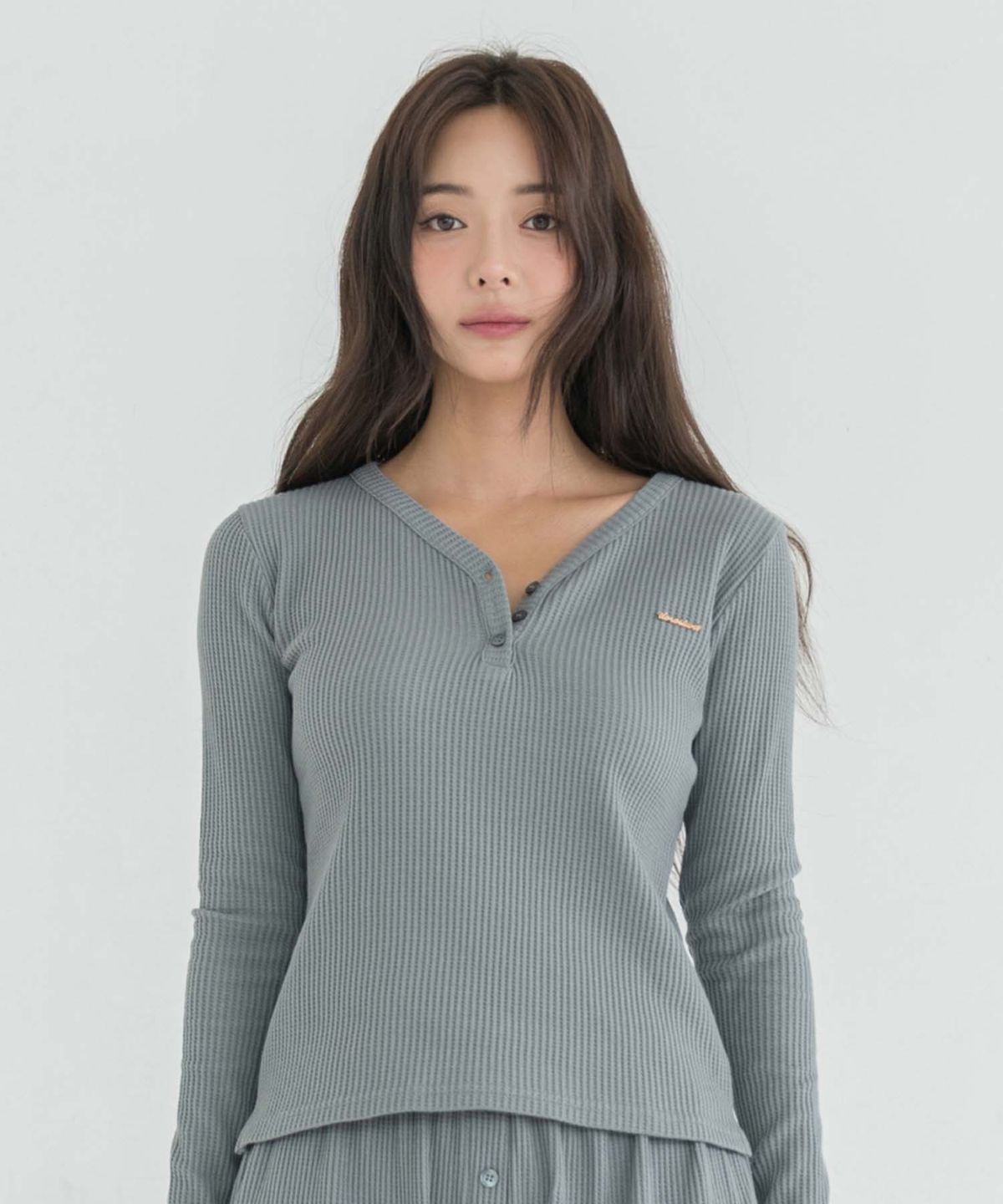 도로시와(DOROSIWA) 코지 와플 헨리넥 롱슬리브_4colors
