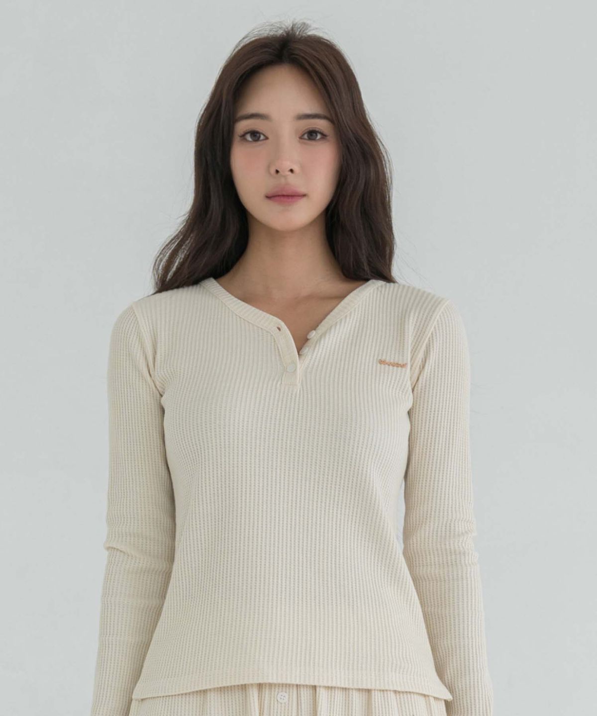도로시와(DOROSIWA) 코지 와플 헨리넥 롱슬리브_4colors