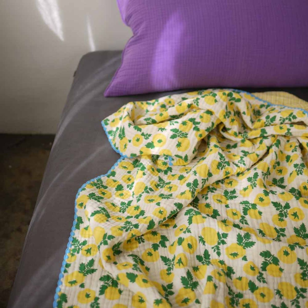 봄봄패브릭스(BOMBOM FABRICS) 4layer gauze blanket 4중거즈 블랭킷/check TOMATO blanket /YELLOW/2size