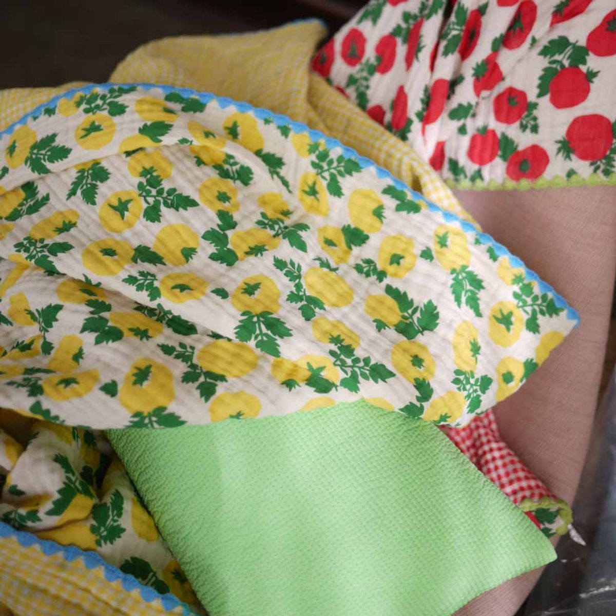 봄봄패브릭스(BOMBOM FABRICS) 4layer gauze blanket 4중거즈 블랭킷/check TOMATO blanket /YELLOW/2size