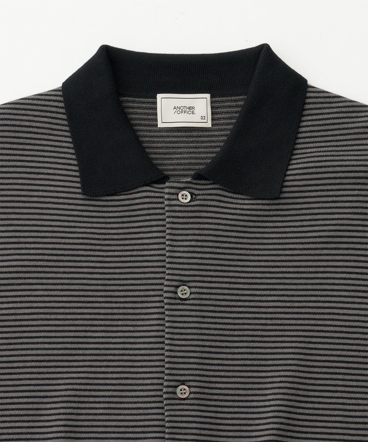 어나더 오피스(ANOTHER OFFICE) Scape Knit Polo Cardigan (Gray Navy Stripe)
