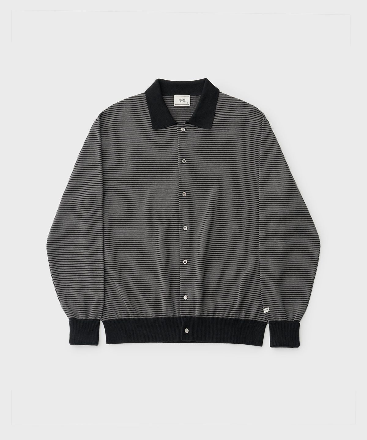 어나더 오피스(ANOTHER OFFICE) Scape Knit Polo Cardigan (Gray Navy Stripe)