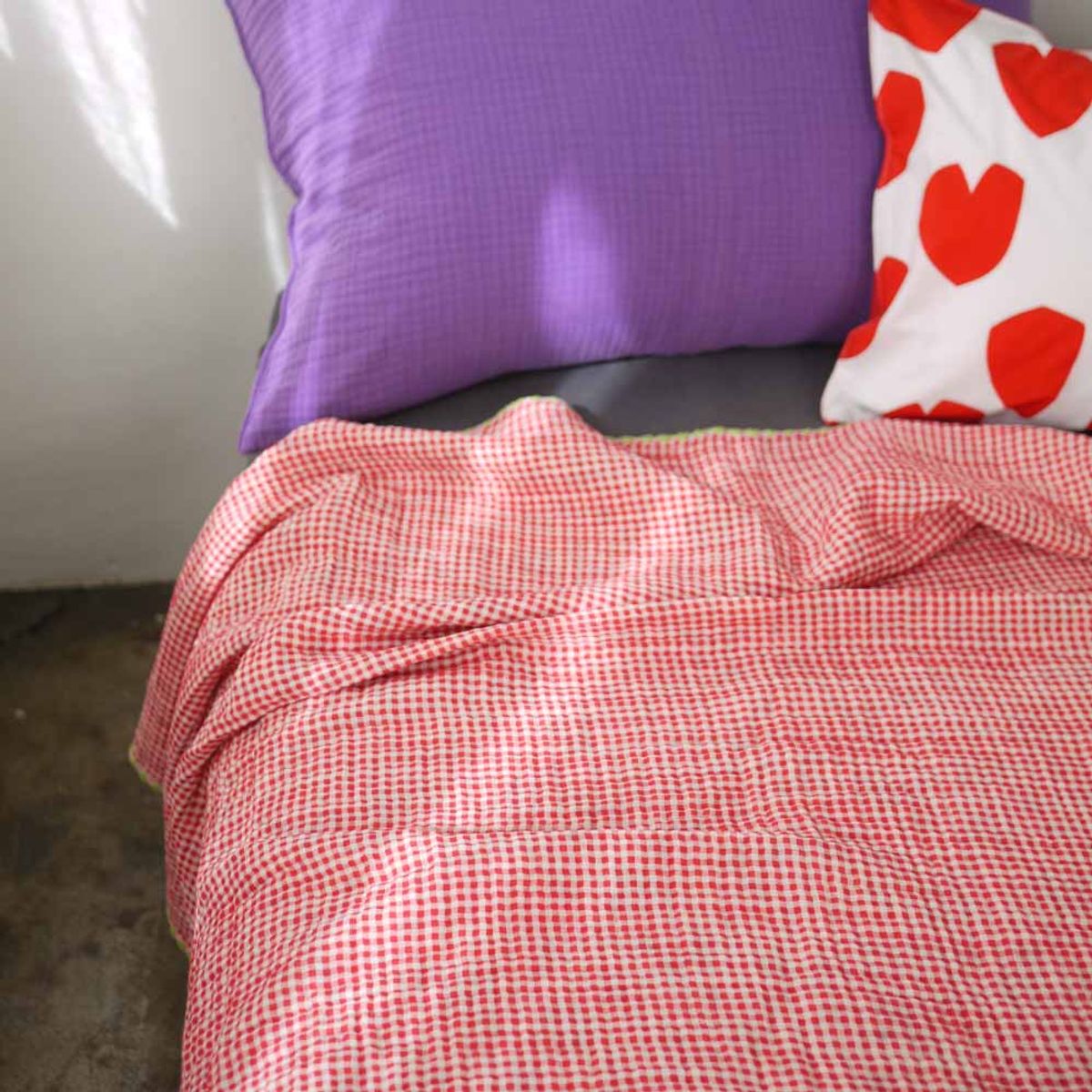 봄봄패브릭스(BOMBOM FABRICS) 4layer gauze blanket 4중거즈 블랭킷/check TOMATO blanket /RED/2size