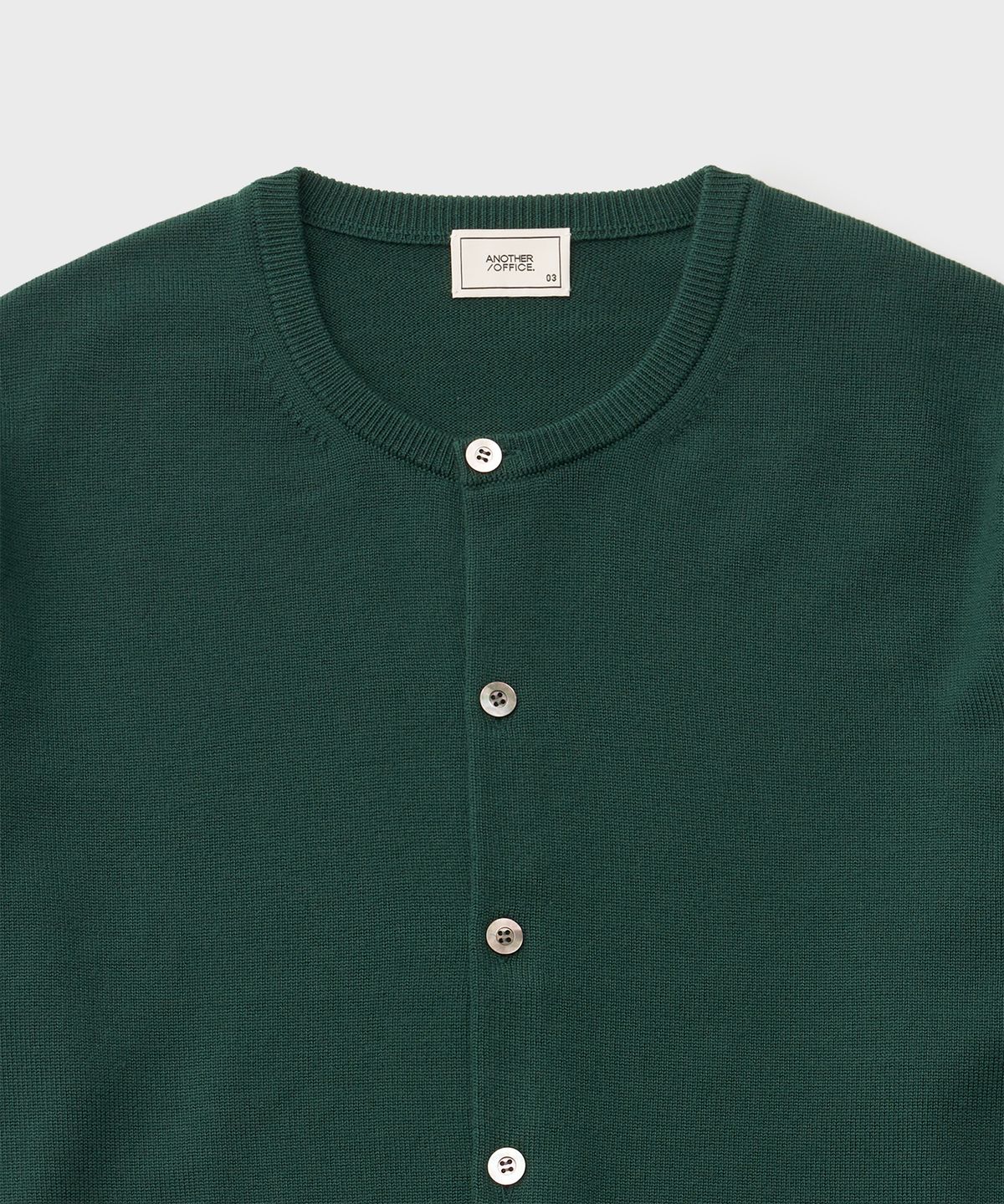어나더 오피스(ANOTHER OFFICE) Solid Round Neck Cardigan (Green)
