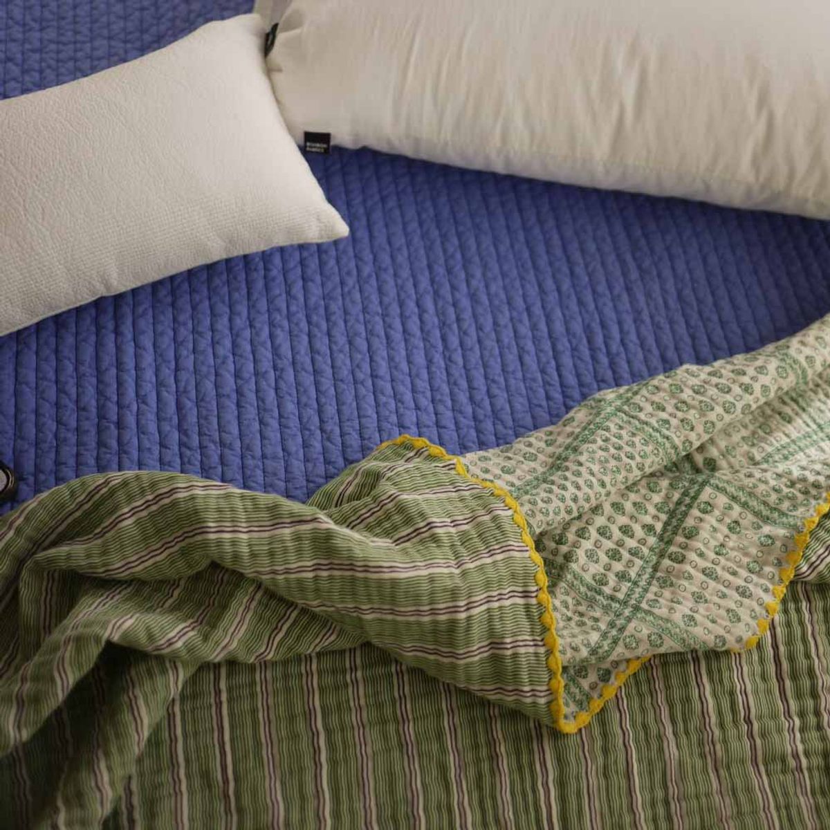 봄봄패브릭스(BOMBOM FABRICS) 4layer gauze blanket 4중거즈 블랭킷/green stripe + green flower/2size