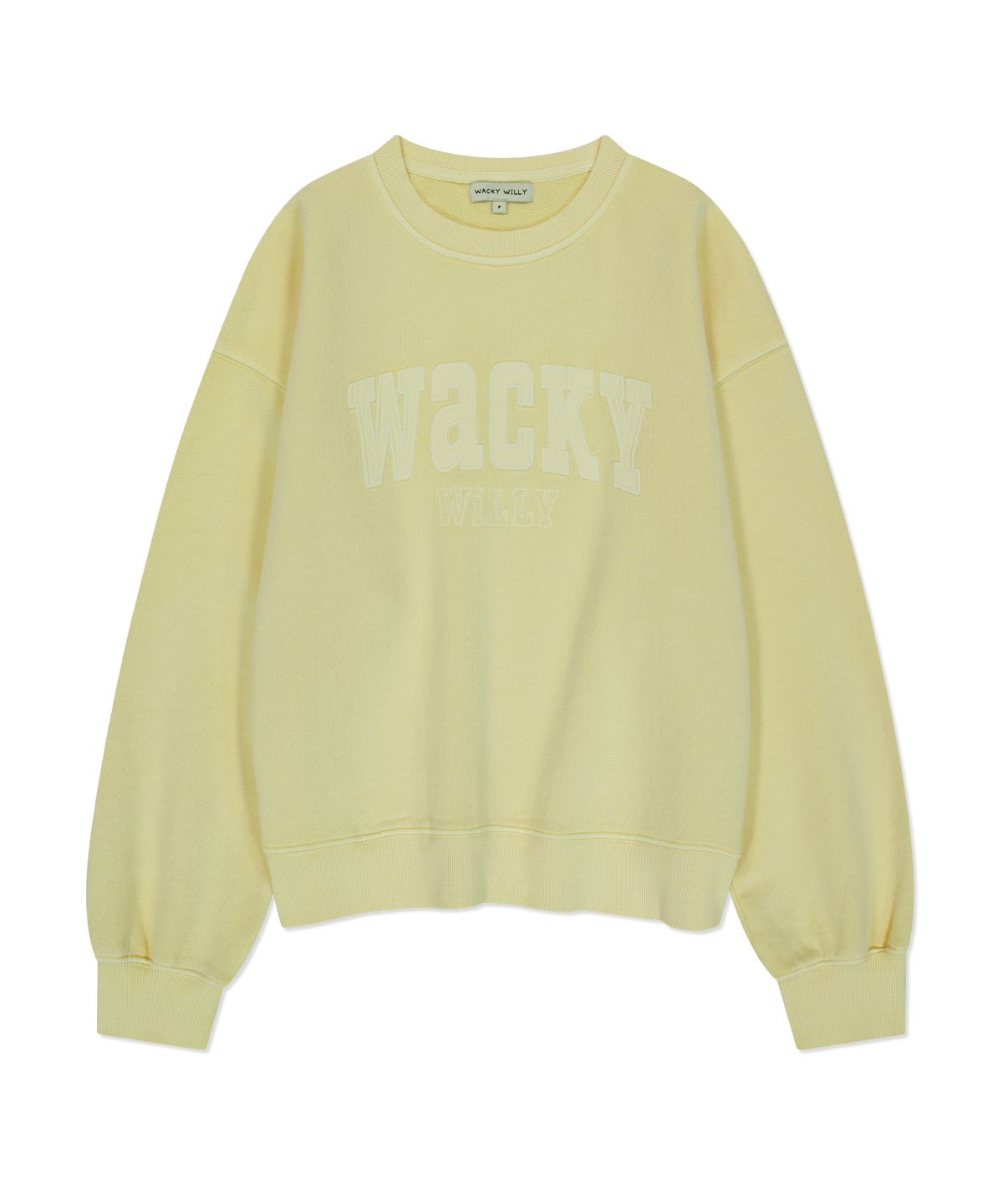 와키윌리(WACKY WILLY) 우먼스 세미오버핏 피그먼트 맨투맨 옐로우