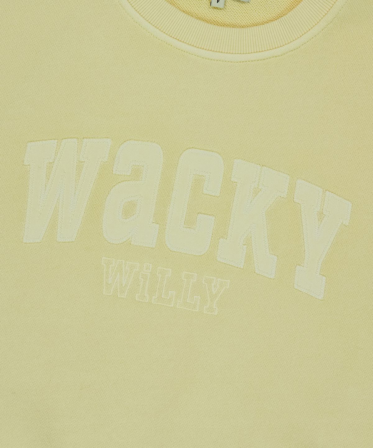 와키윌리(WACKY WILLY) 우먼스 세미오버핏 피그먼트 맨투맨 옐로우