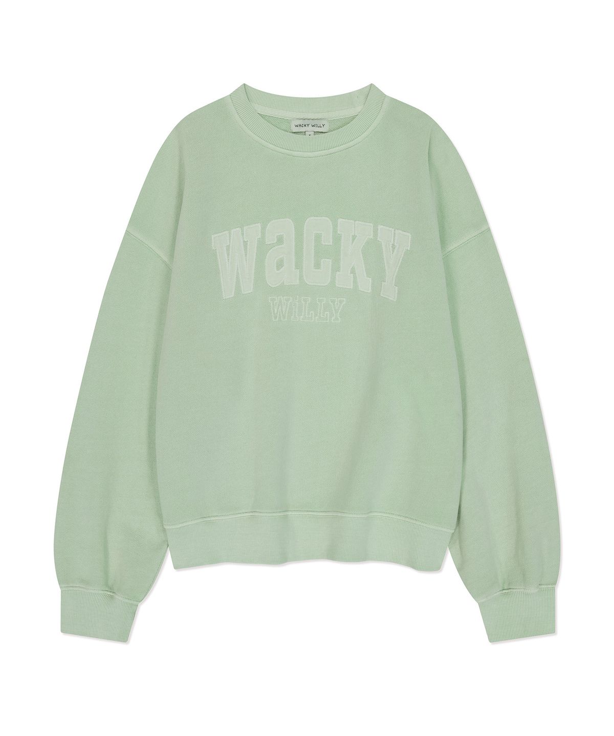 와키윌리(WACKY WILLY) 우먼스 세미오버핏 피그먼트 맨투맨 민트