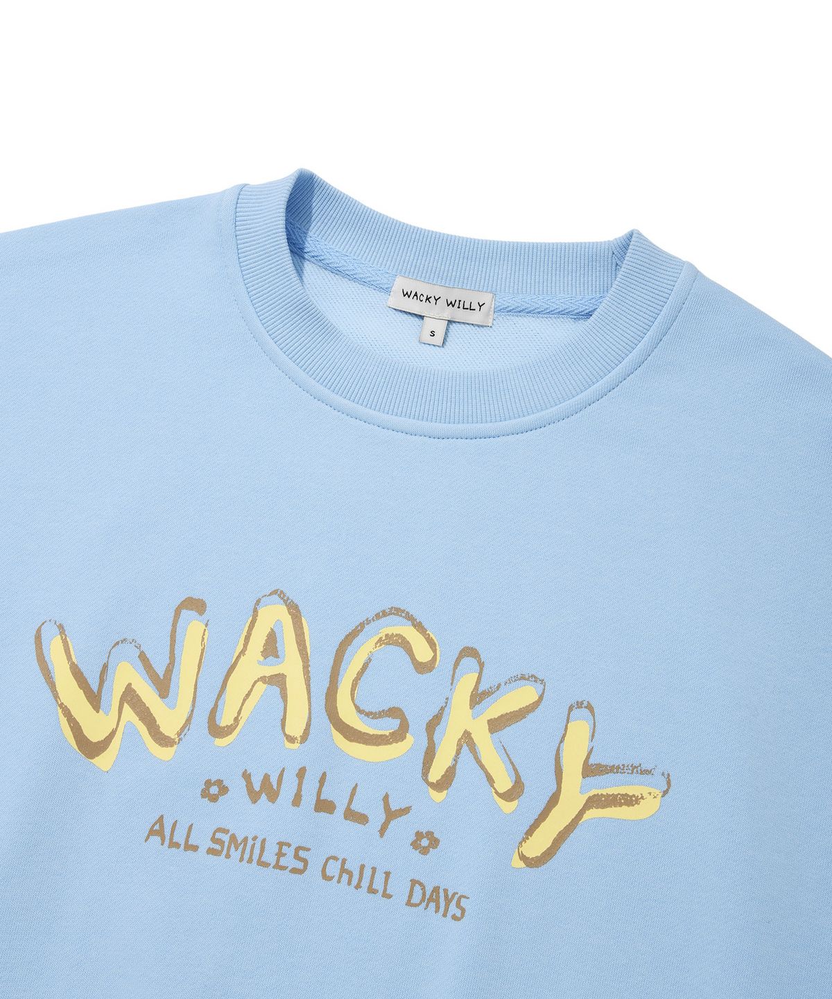 와키윌리(WACKY WILLY) 우먼스 타이포 그래픽 크롭 맨투맨 스카이블루