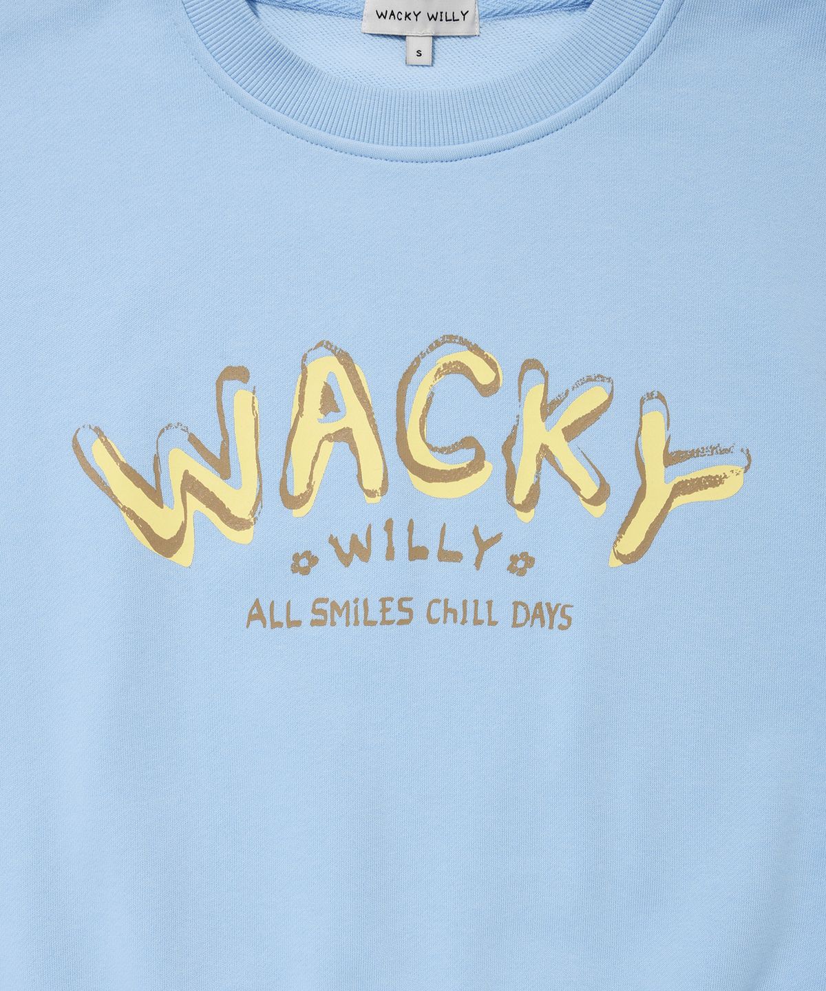 와키윌리(WACKY WILLY) 우먼스 타이포 그래픽 크롭 맨투맨 스카이블루
