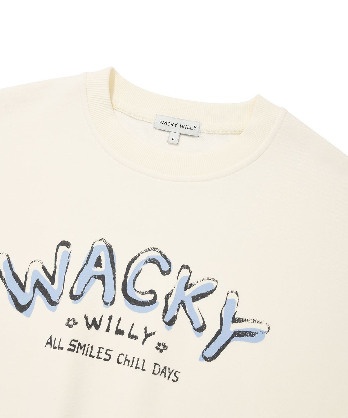 와키윌리(WACKY WILLY) 우먼스 타이포 그래픽 크롭 맨투맨 크림