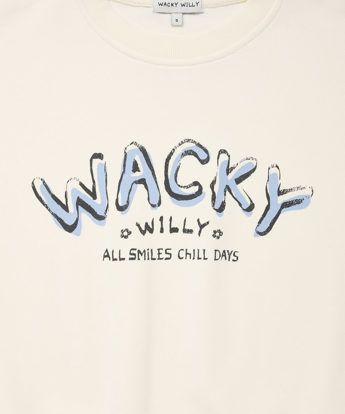 와키윌리(WACKY WILLY) 우먼스 타이포 그래픽 크롭 맨투맨 크림