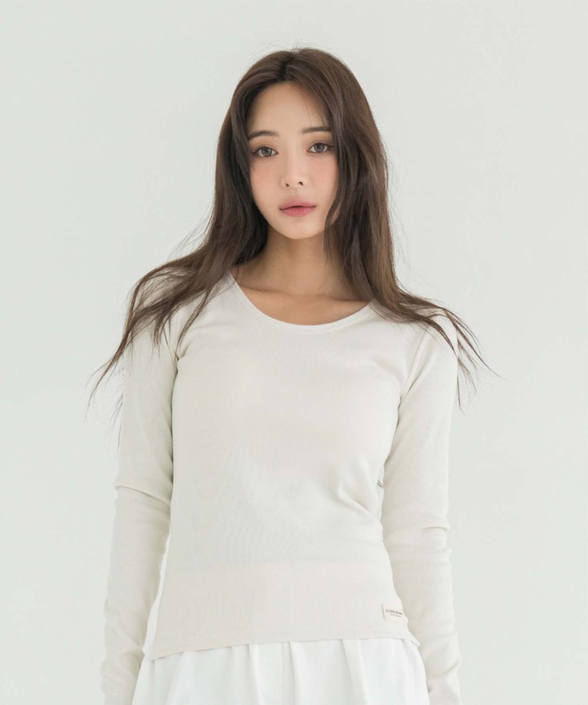 도로시와(DOROSIWA) Minimal Garments Ribbed Long Sleeve Top (Built-in Cap)_4colors