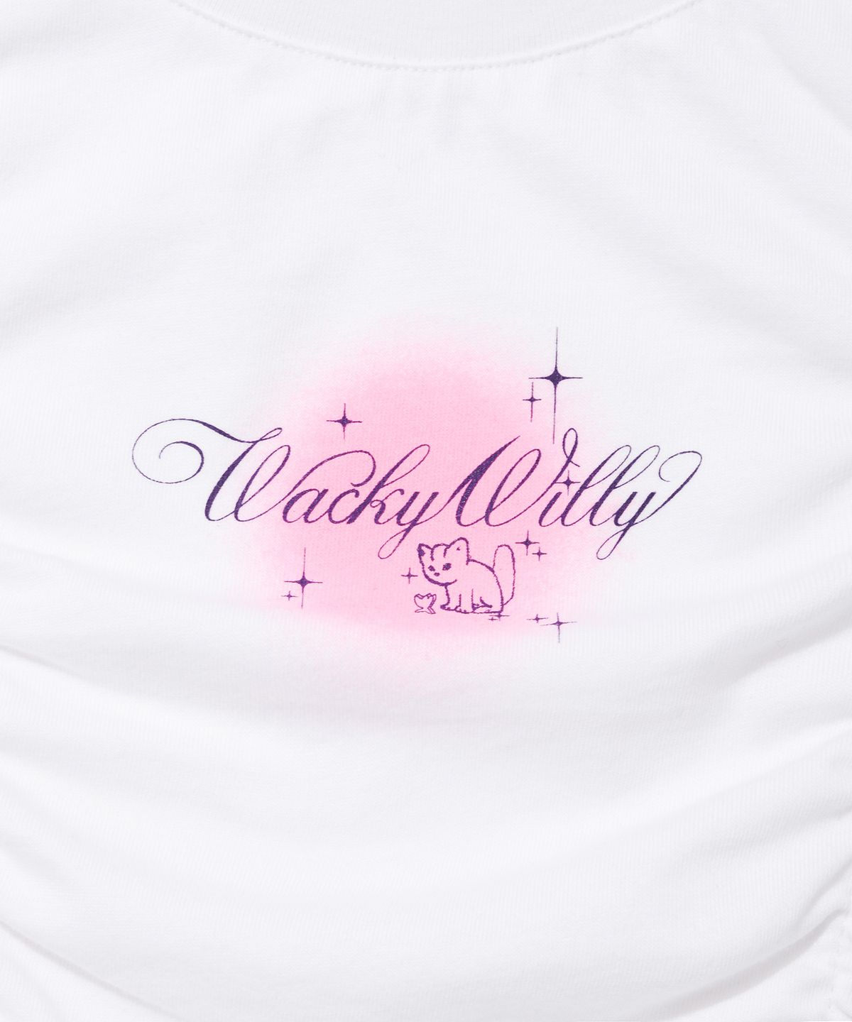 와키윌리(WACKY WILLY) 샤이닝 레오 셔링 크롭 반팔 티셔츠 화이트