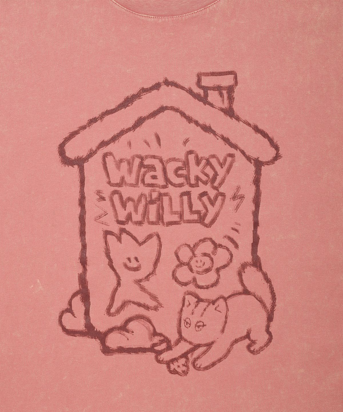 와키윌리(WACKY WILLY) 레오 하우스 워싱 반팔 티셔츠 핑크