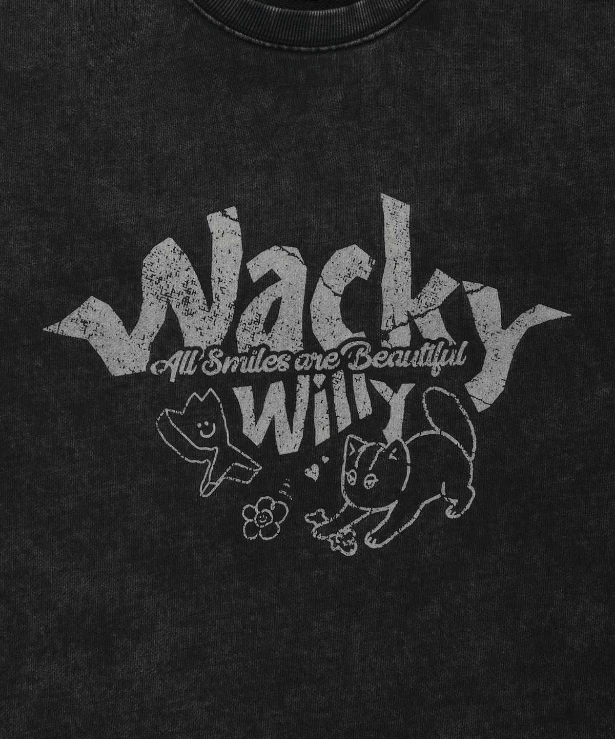 와키윌리(WACKY WILLY) 키키 레오 타이포 그래픽 맨투맨 차콜