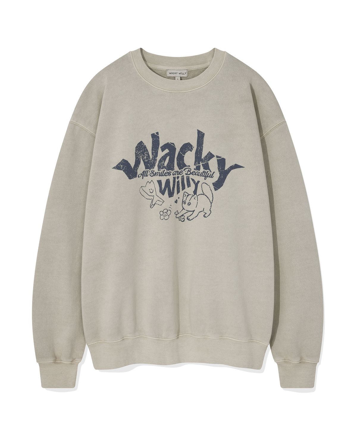 와키윌리(WACKY WILLY) 키키 레오 타이포 그래픽 맨투맨 에크루