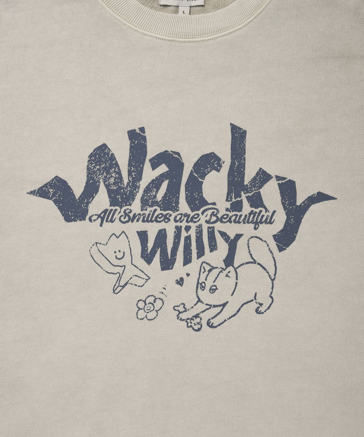 와키윌리(WACKY WILLY) 키키 레오 타이포 그래픽 맨투맨 에크루