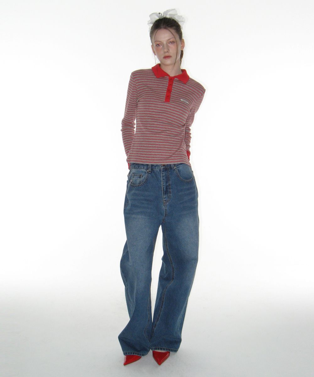 MUSINSA | CRANK Studded Wide Denim Pants_Blue