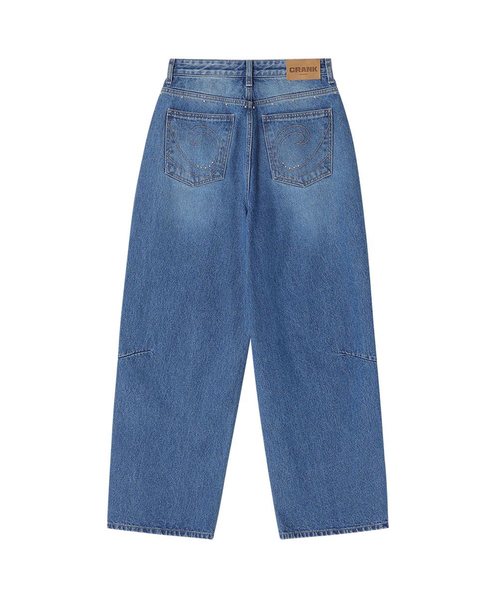 MUSINSA | CRANK Studded Wide Denim Pants_Blue