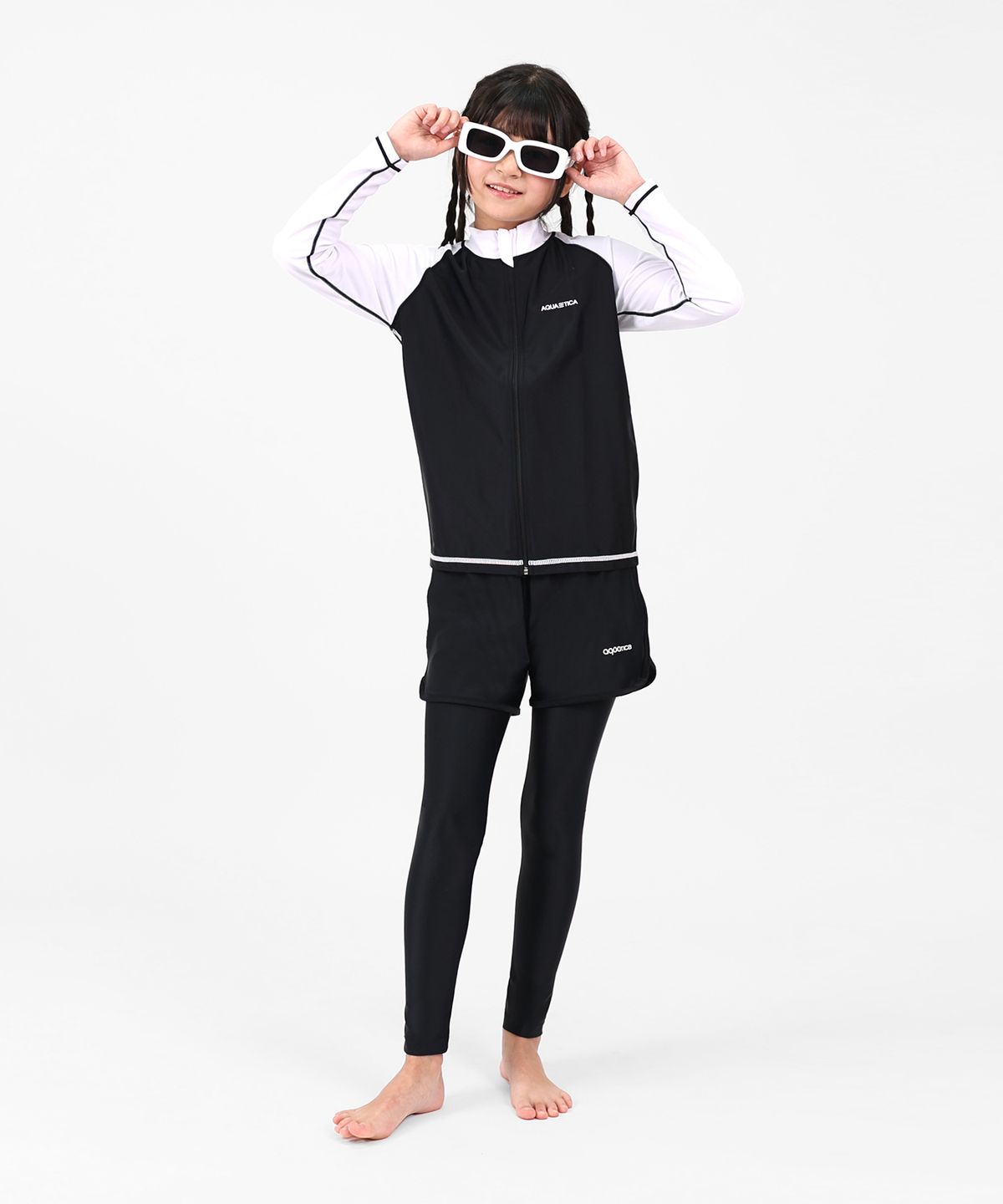 아쿠아티카(AQUATICA) 아동 래쉬가드 AQAJJ451+AQA421 반바지워터레깅스 선수용수경5종세트