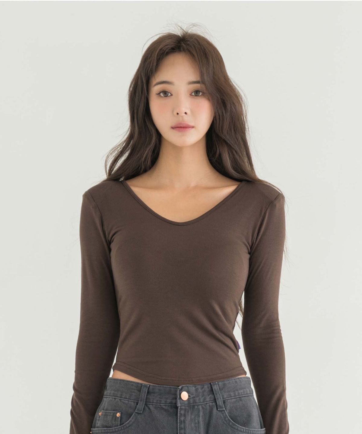 도로시와(DOROSIWA) [풀샷몰드] 딥 유넥 어깨패드 캡내장 긴팔티_5colors