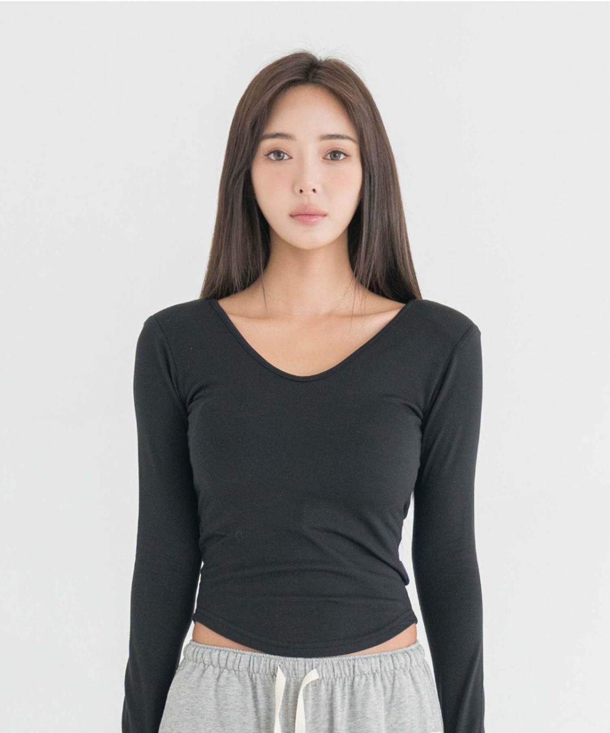 도로시와(DOROSIWA) [풀샷몰드] 딥 유넥 어깨패드 캡내장 긴팔티_5colors
