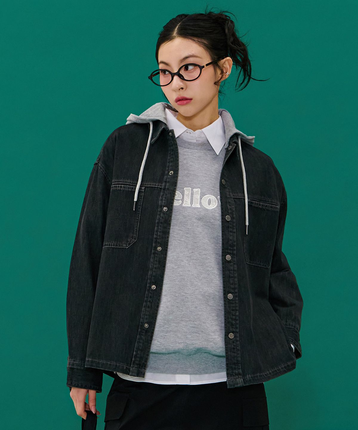 체이스컬트(CHASECULT) 공용 후드 탈부착 데님 셔츠-그레이