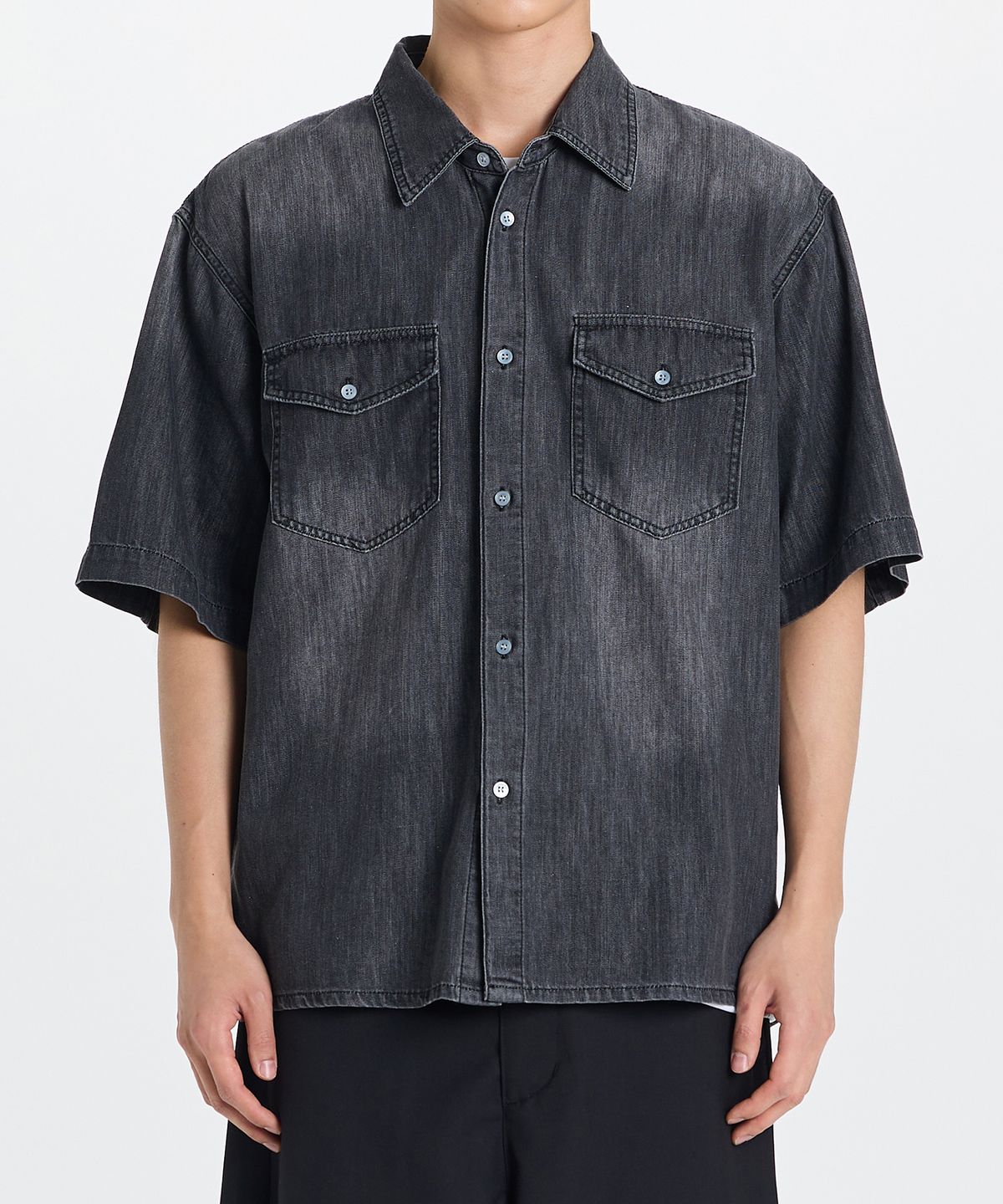 기철(KICHUL) Summer half denim shirt (black)