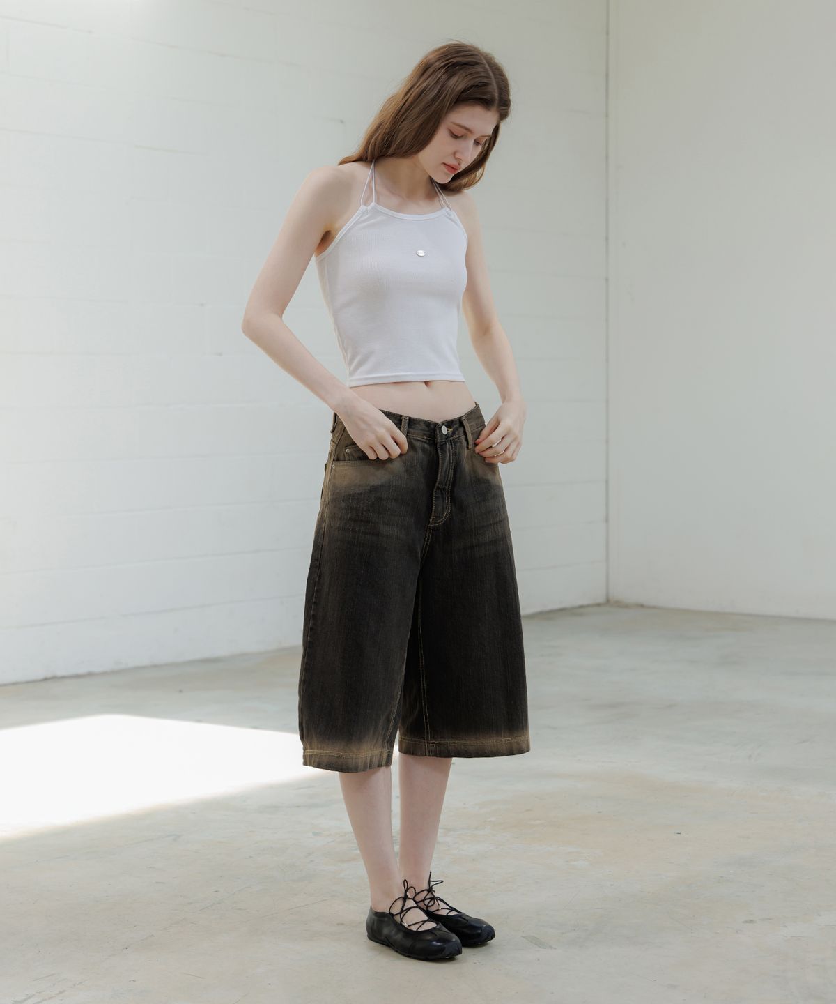 판도라핏(PANDORAFIT) Faded Denim Bermuda Shorts