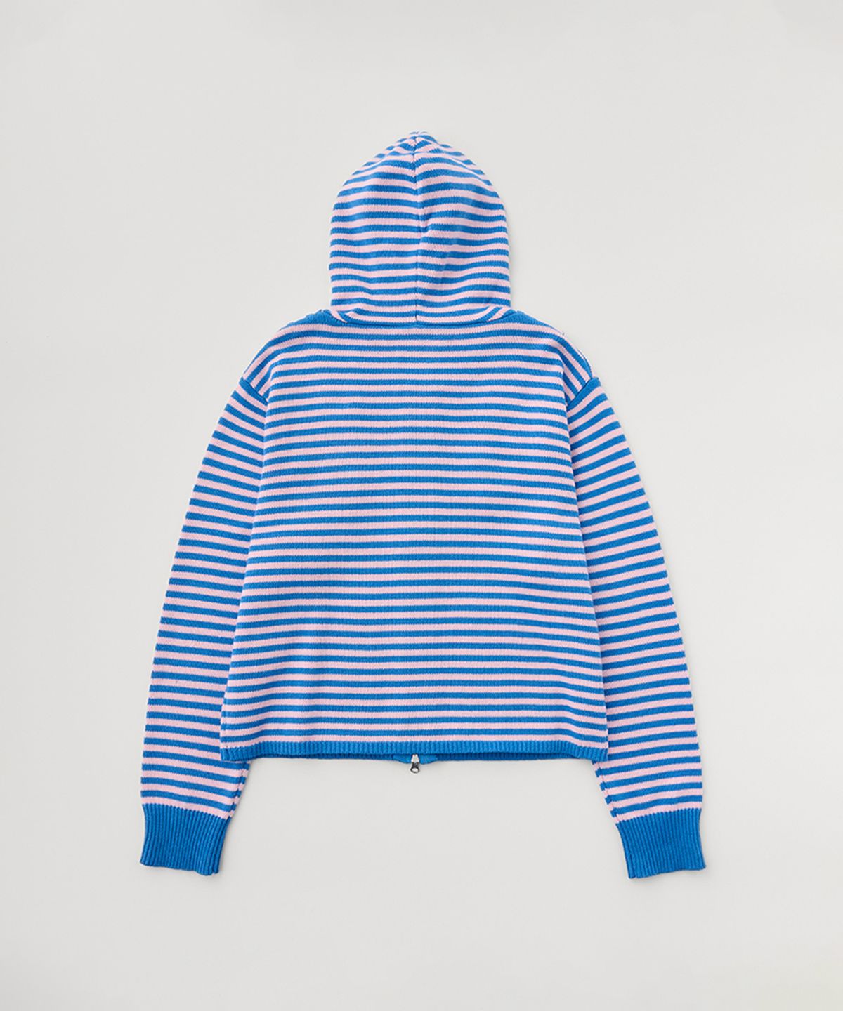 셀리테일즈(CELITAILS) STRIPE KNIT FRILL HOODIE ZIP-UP_PINK