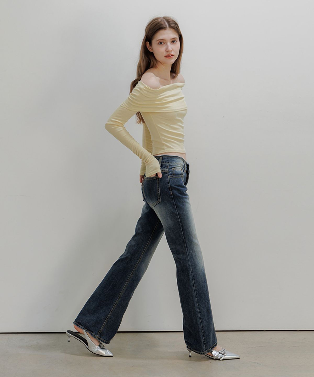 판도라핏(PANDORAFIT) [BOOTSCUT] Cut-Off Low Rise Jeans
